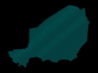 A sketching style of the map Niger. An abstract image for a geographical design template. Image isolated on black background.