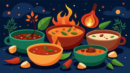 Fototapeta na wymiar A selection of gourmet soups stews and chili mixes perfect for cozy nights by the fire..