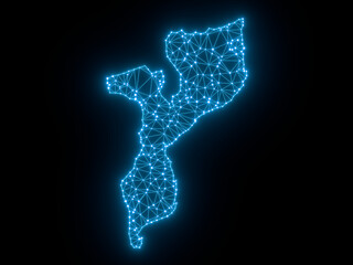A sketching style of the map Mozambique. An abstract image for a geographical design template. Image isolated on black background.