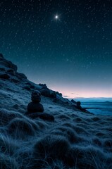Fantastic starry night landscape with rocks and starry sky