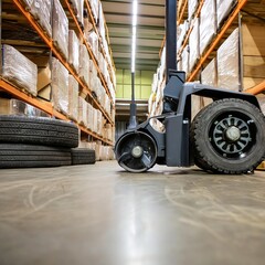 Forklift Operating in Warehouse With Pallets. Generative AI