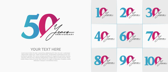 Set of Anniversary Logotype blue and purple color with calligraphy can be use for special day celebration