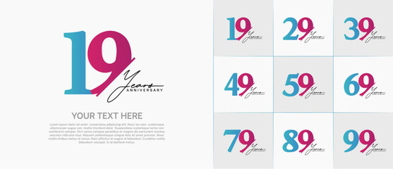 Set of Anniversary Logotype blue and purple color with calligraphy can be use for special day celebration