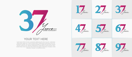 Set of Anniversary Logotype blue and purple color with calligraphy can be use for special day celebration