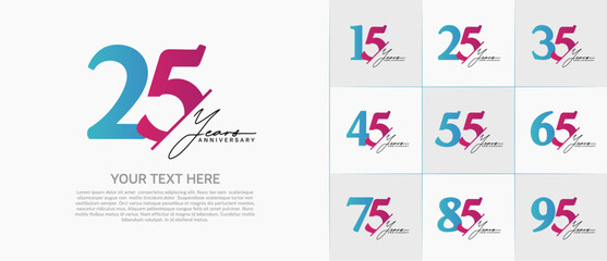 Set of Anniversary Logotype blue and purple color with calligraphy can be use for special day celebration