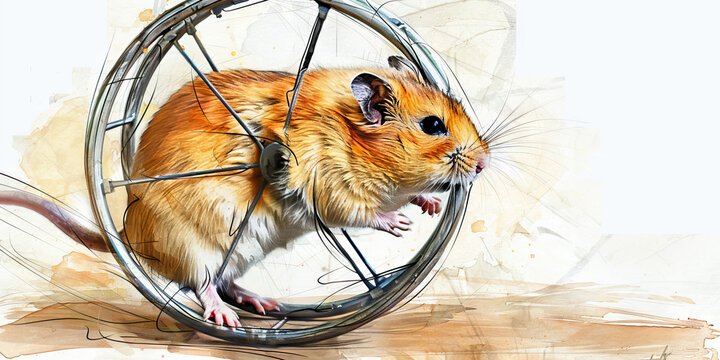 Rumination: The Hamster Wheel and Racing Thoughts - Picture a hamster on a wheel with racing thoughts, illustrating rumination
