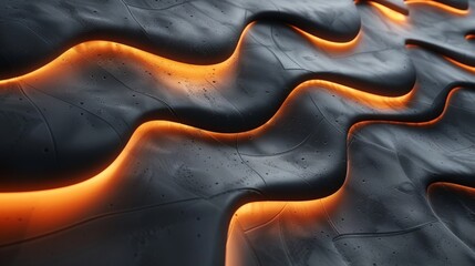 3d render of a flowing lava-like surface with glowing orange cracks on a black backdrop
