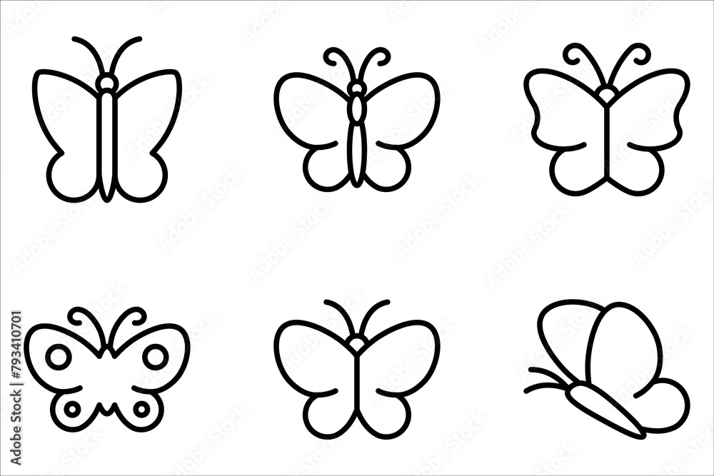 Wall mural butterfly outline icon set. linear style sign for mobile concept and web design. insect simple on wh