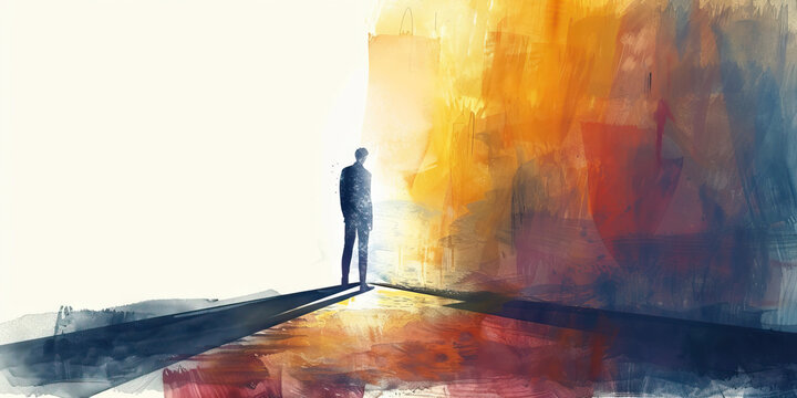 Social Anxiety: The Spotlight and Avoidant Stance - Picture a spotlight shining on someone in an avoidant stance, illustrating social anxiety