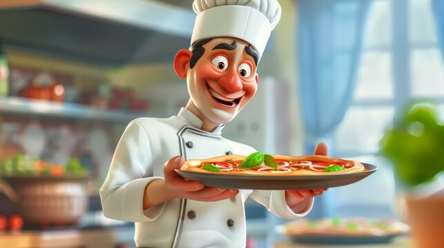 italian pizza chef illustration, generative ai
