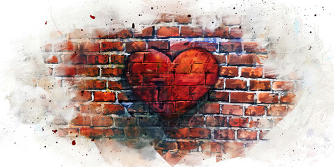 Trust Issues: The Brick Wall and Closed Heart - Imagine a brick wall surrounding a closed heart, illustrating trust issues - obrazy, fototapety, plakaty