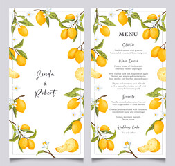 Lemon summer wedding card menu, citrus bridal menu