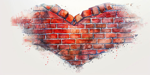 Trust Issues: The Brick Wall and Closed Heart - Imagine a brick wall surrounding a closed heart, illustrating trust issues - obrazy, fototapety, plakaty