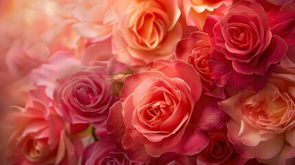 A close-up image of a bouquet of pink and red roses.