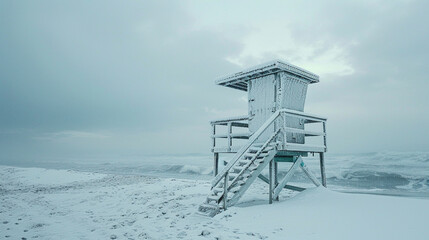 lifeguard tower in the snow