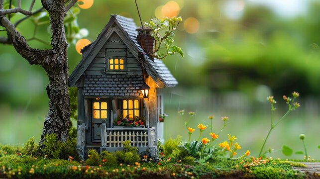 This is an image of a miniature house with a garden.