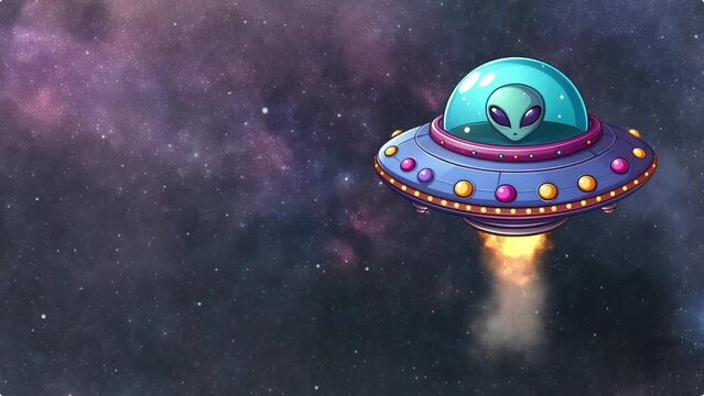 alien riding ufo spaceship with copy space