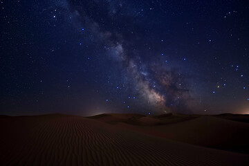 Night desert with a starry sky and milky way, constellations in the night of a sand dune landscape with copy space wallpaper