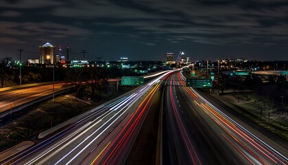 Fototapeta na wymiar captivating photograph capturing the nighttime ambiance of a highway from the driver's perspective
