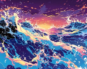 vibrant anime-style illustration background featuring dynamic water motion