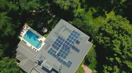a house with solar panels on its roof seen from above