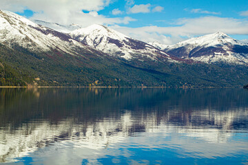 Snow mountain reflects lake - Patagonia Bariloche Andes Argentine