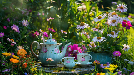 Tea set in garden