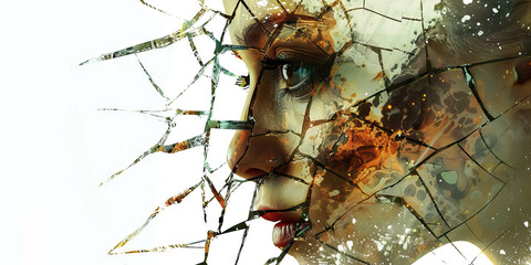 Heartache: The Cracked Mirror and Distorted Reflection - Picture a cracked mirror reflecting a distorted image, illustrating the pain of heartache and emotional turmoil.