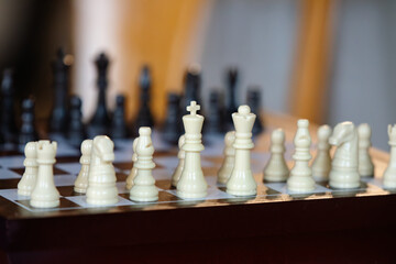 Selective focus chess board game power strategy theme
