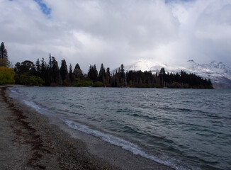 Lake Wakatipu And Snow Covered Mountains