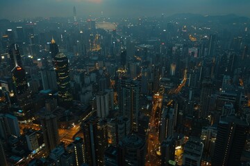 Obraz premium aerial view background. night city metropolis