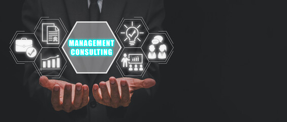 Management consulting concept, Businessman hands holding business, qualification, development,...