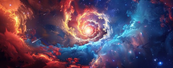 Cosmic vortex - a vibrant space nebula panorama - obrazy, fototapety, plakaty