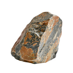 A solitary multi hued granite rock stands out against a clean transparent background on transparent background