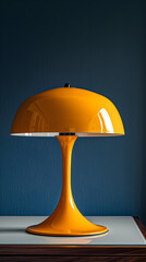 table with orange lamp