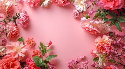 Celebrate Women s Day with a vibrant decoration theme featuring flowers against a soft pink pastel backdrop