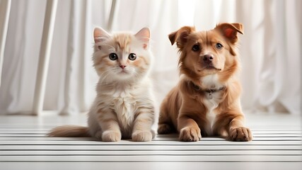 cat and puppy
two, cute, animals