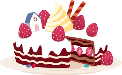 Decorated Yummy Strawberry Chocolate Cake