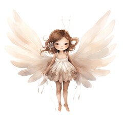 Watercolor illustration of a cute little angel isolated on white background.