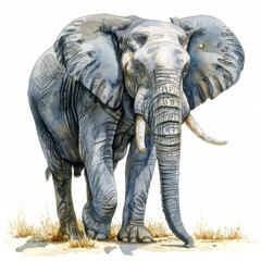 Artistic representation of a majestic African elephant in watercolor style.