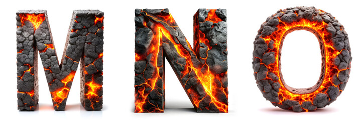 Letters M, N, O. Volcanic Lava Alphabet: Realistic Effect for Projects