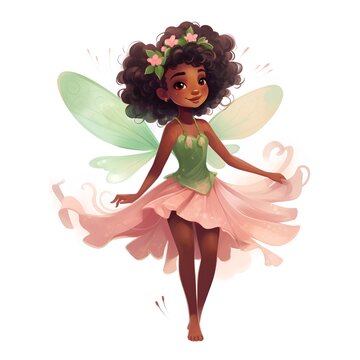 Cute African American girl in a fairy costume. Vector illustration.