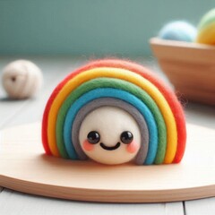 Colorful crocheted characters with a rainbow