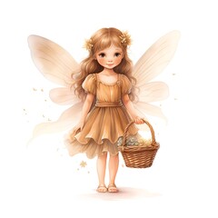 Fototapeta premium Cute little fairy with a basket of eggs. Vector illustration.