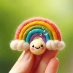 Colorful crocheted characters with a rainbow