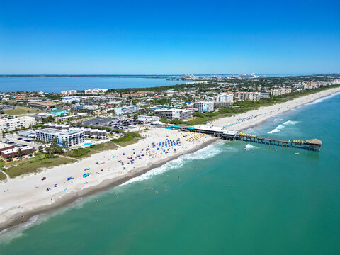 Coastline view near the Cocoa Beach pier near Cape Canaveral on Florida's Space Coast in Brevard County