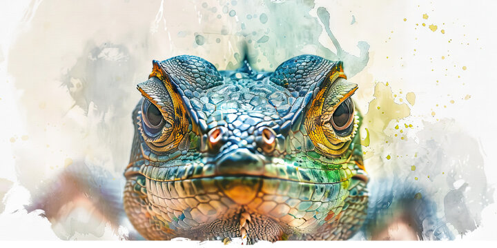 Mystery: The Unblinking Eyes and Enigmatic Presence - Visualize a lizard with unblinking eyes and an enigmatic presence, illustrating the concept of mystery.