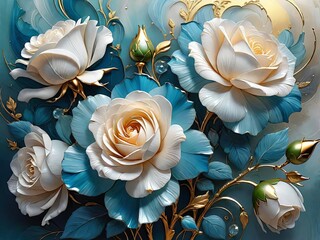 Beautiful rose flower arrangement in watercolor background. luxury Flower shop concept. Floristics preserved flowers. White rose, mixed roses flowers, peony, blue 