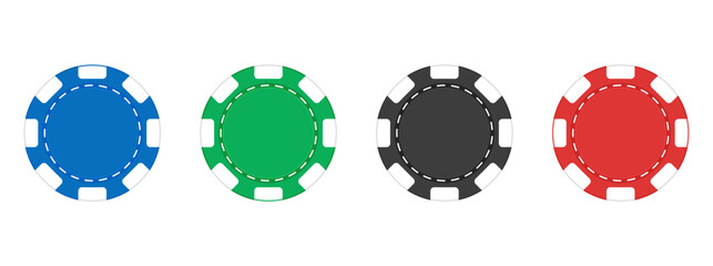 Vector collection of poker chips. Tokens on a white background. Casino chips. Vector illustration.