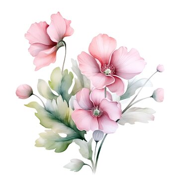 Watercolor poppies bouquet. Hand painted illustration on white background
